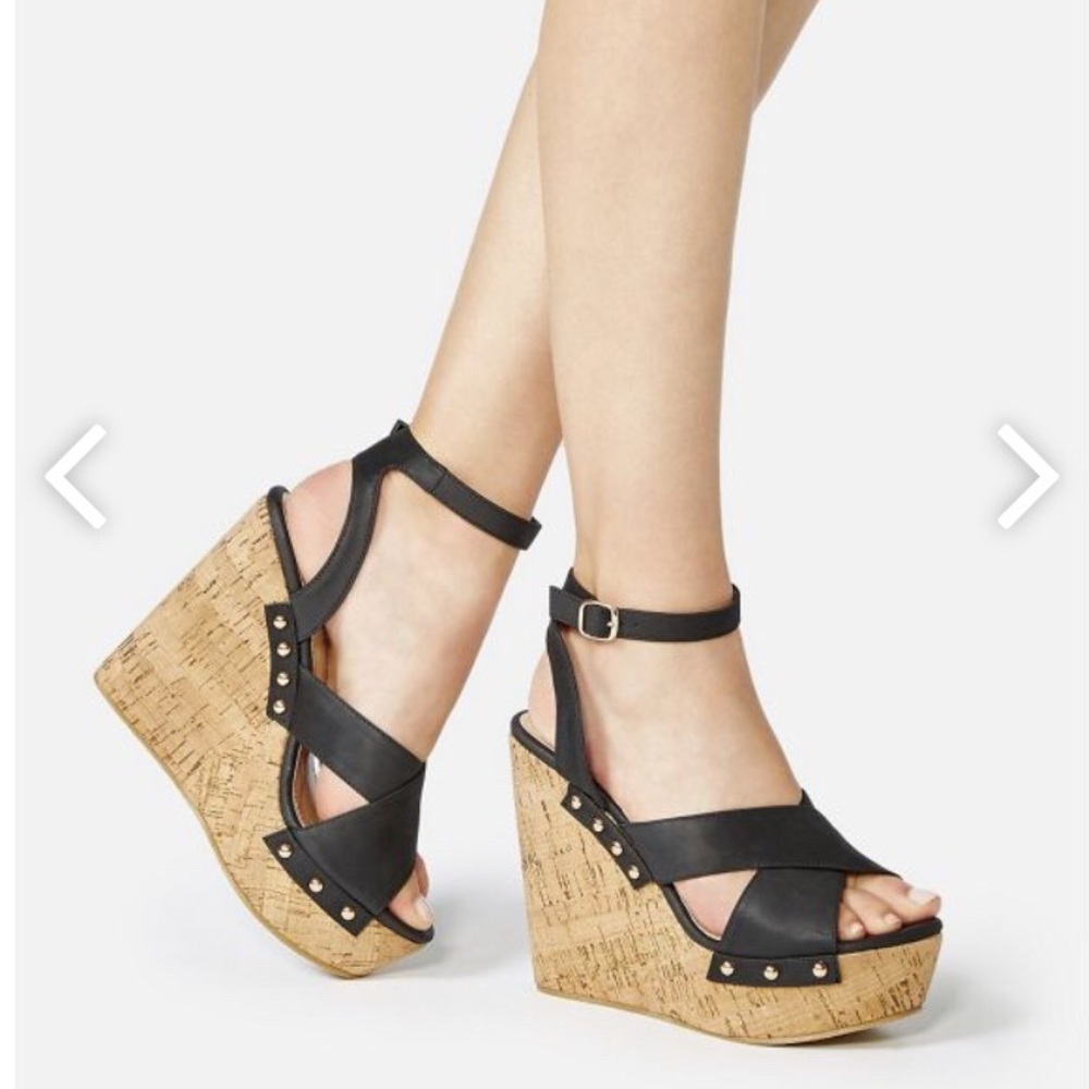 JustFab Reja Cork Wedge Black